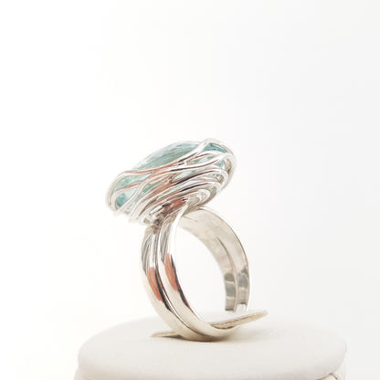Silver Waves Ring Obsidian - Idee D'Arte Positano