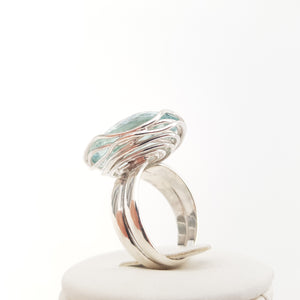 Silver Waves Ring Obsidian - Idee D'Arte Positano