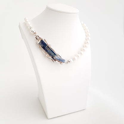 The Queen Necklace Pearls and Kyanite - Idee D'Arte Positano