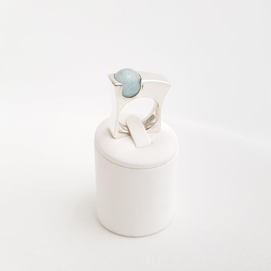 Sphere on a Squeare Ring Acquamarine - Idee D'Arte Positano