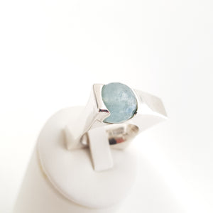 Sphere on a Squeare Ring Acquamarine - Idee D'Arte Positano