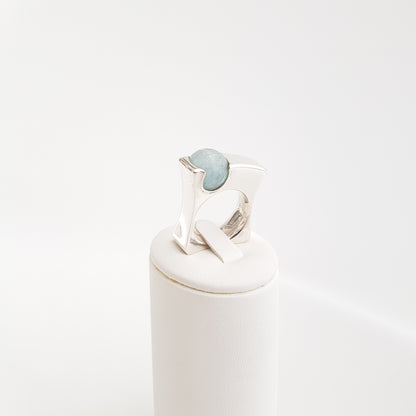 Sphere on a Squeare Ring Acquamarine - Idee D'Arte Positano
