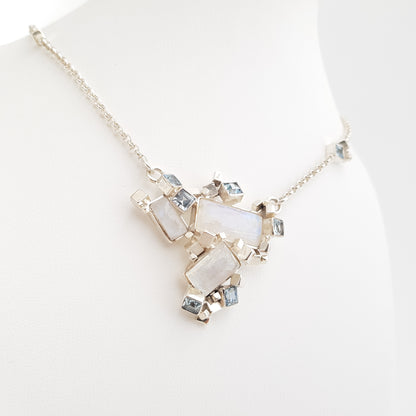 Silver Cube Necklace Moon Stone - Idee D'Arte Positano