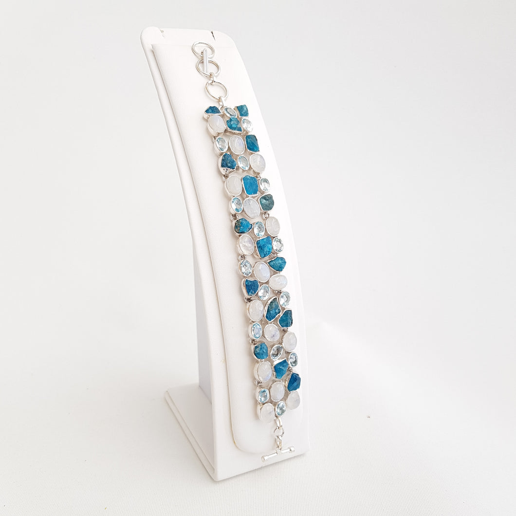 Blue apatite and Moon Stone Bracelet - Idee D'Arte Positano