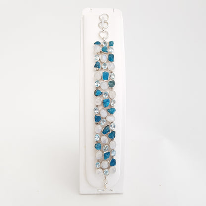 Blue apatite and Moon Stone Bracelet - Idee D'Arte Positano