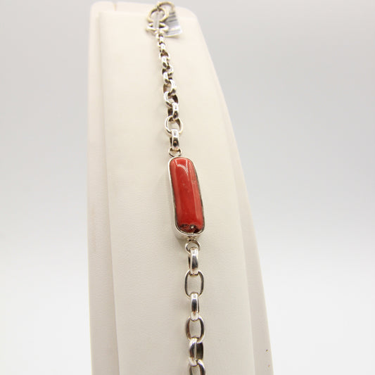 Silver And Coral Bracelet - Idee D'Arte Positano